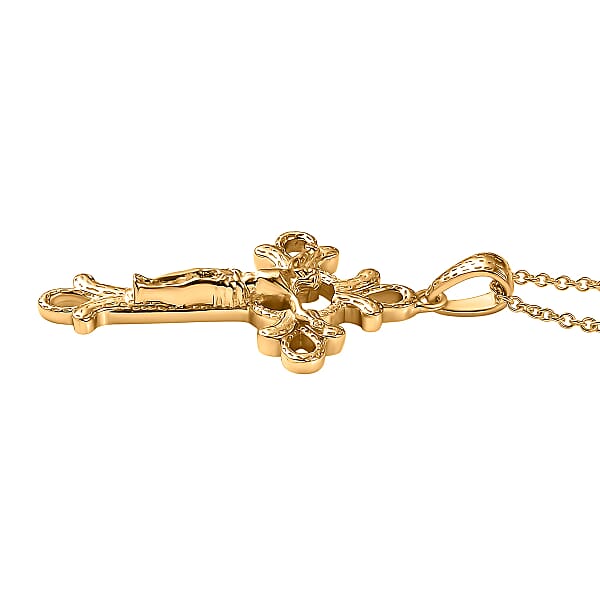 EverTrue Bronzella Collection Cross Pendant In 18K YG Plated Bronze With ION Plated YG Stainless Steel Necklace (20 Inches)