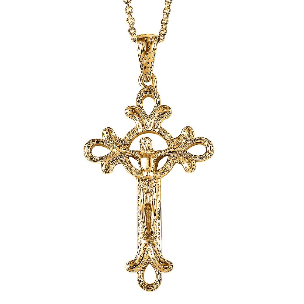EverTrue Bronzella Collection Cross Pendant in 18K YG Plated Bronze with ION Plated YG Stainless Steel Necklace (20 Inches)