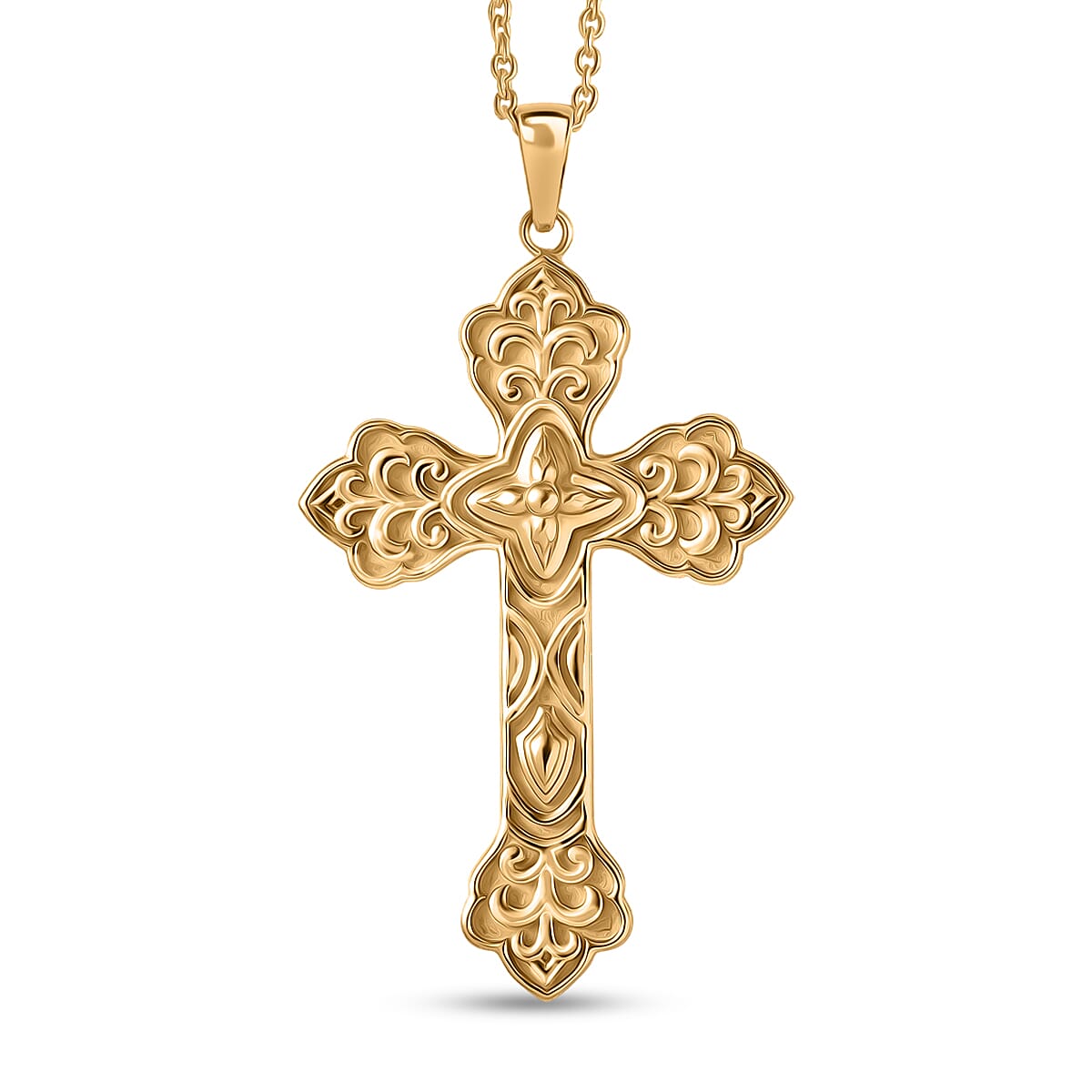 EverTrue Bronzella Collection Cross Pendant in 18K YG Plated Bronze with ION Plated YG Stainless Steel Necklace 20 Inches