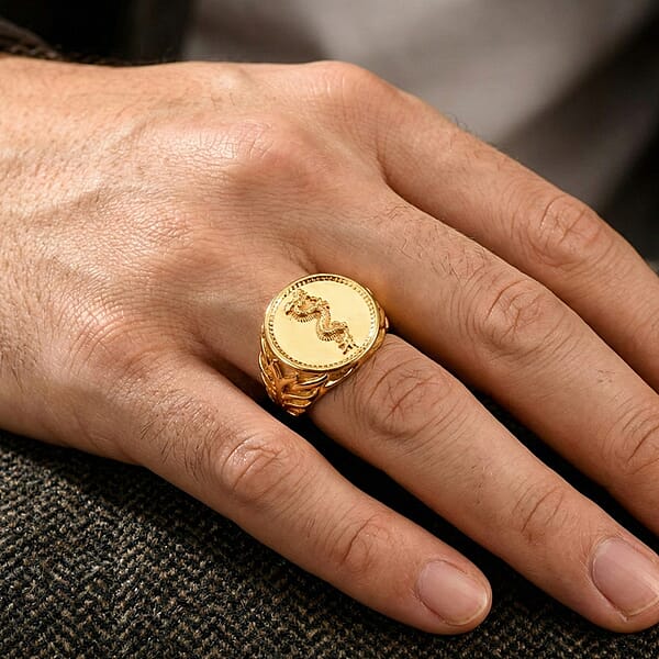 EverTrue Bronzella Collection Dragon Men's Ring In 18K Yellow Gold Plated Bronze