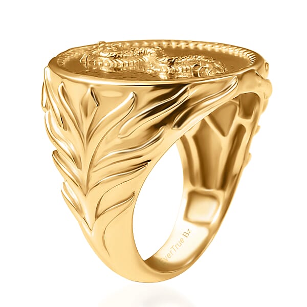 EverTrue Bronzella Collection Dragon Men's Ring In 18K Yellow Gold Plated Bronze