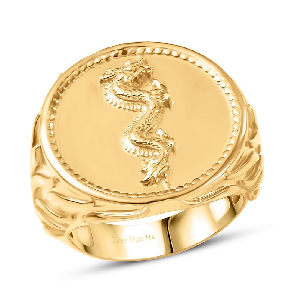 EverTrue Bronzella Collection Dragon Men's Ring in 18K Yellow Gold Plated Bronze