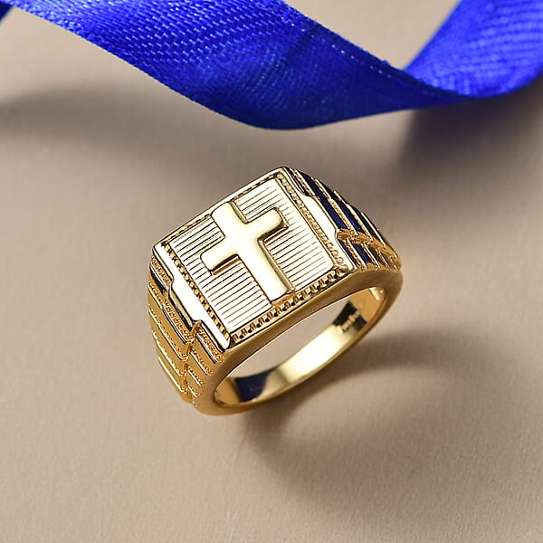 EverTrue Bronzella Collection Faith Line Men's Ring In 18K YG Plated Bronze
