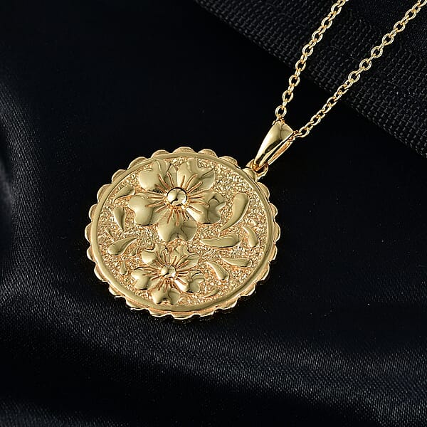 EverTrue Bronzella Collection Floral Pendant In 18K YG Plated Bronze With ION Plated YG Stainless Steel Necklace 20 Inches