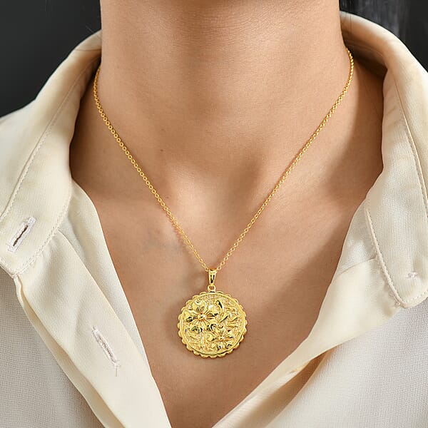 EverTrue Bronzella Collection Floral Pendant In 18K YG Plated Bronze With ION Plated YG Stainless Steel Necklace 20 Inches