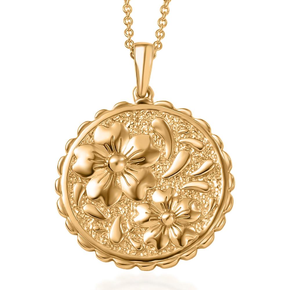 EverTrue Bronzella Collection Floral Pendant in 18K YG Plated Bronze with ION Plated YG Stainless Steel Necklace 20 Inches
