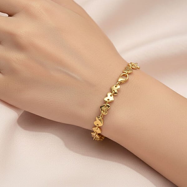 EverTrue Bronzella Collection Heart Link Bracelet In 18K YG Plated Bronze (6.50 In)