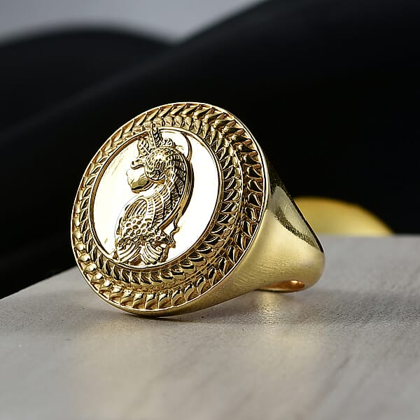 EverTrue Bronzella Collection Italian Republic Coin Men's Ring In 18K YG Plated Bronze