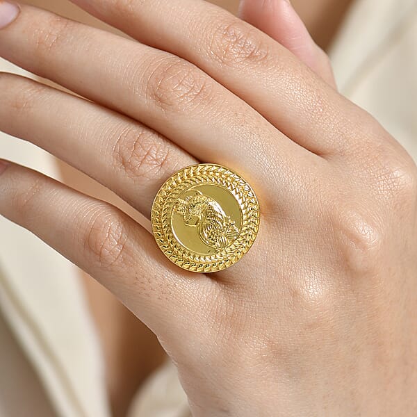 EverTrue Bronzella Collection Italian Republic Coin Men's Ring In 18K YG Plated Bronze