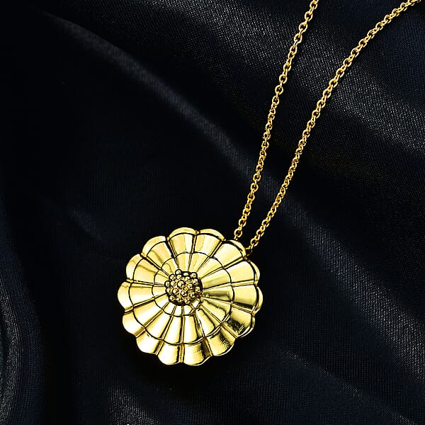 EverTrue Bronzella Collection Petal Halo Pendant In 18K YG Plated Bronze With ION Plated YG Stainless Steel Necklace 20 Inches