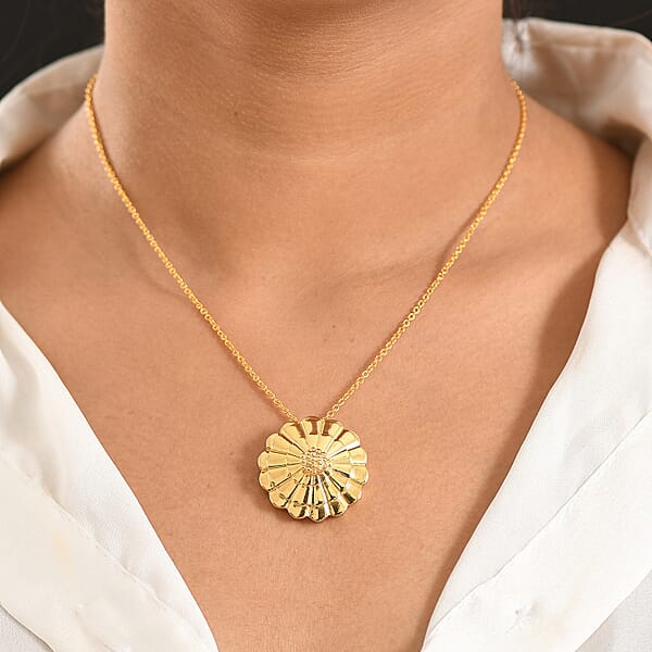 EverTrue Bronzella Collection Petal Halo Pendant In 18K YG Plated Bronze With ION Plated YG Stainless Steel Necklace 20 Inches