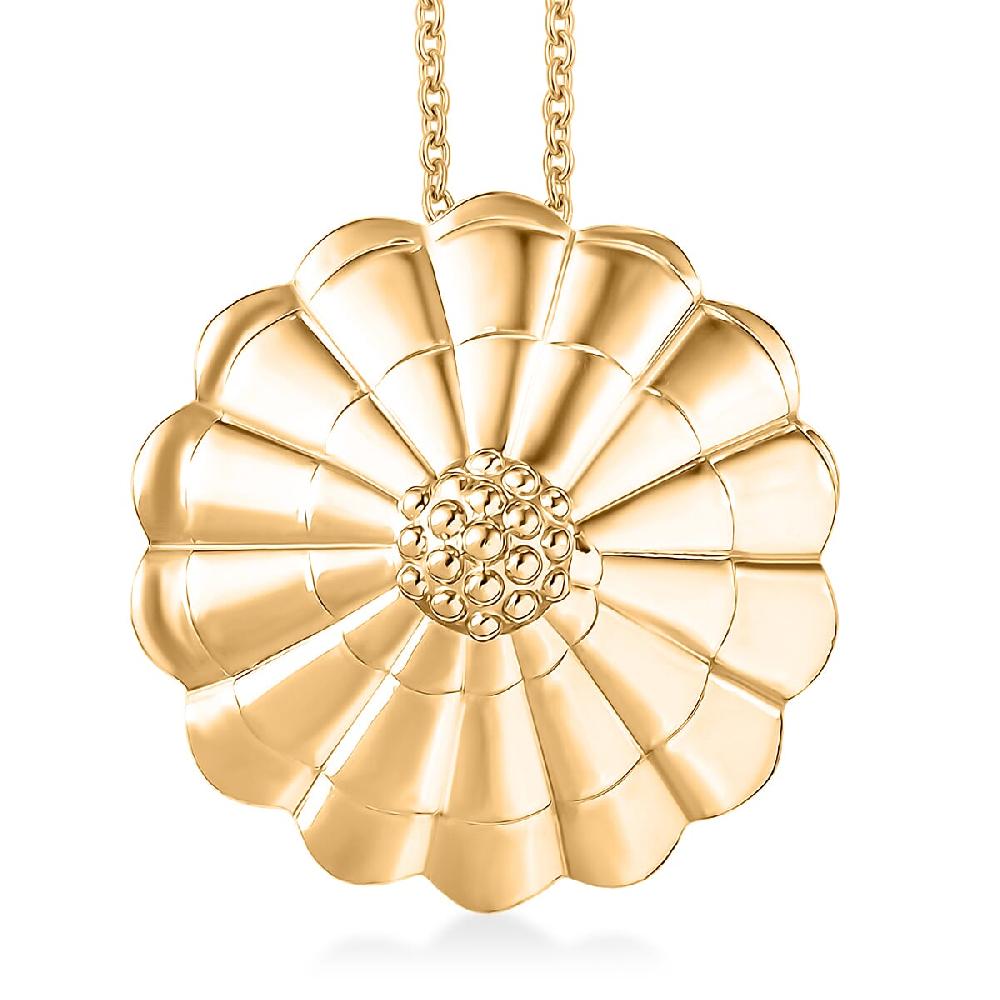 EverTrue Bronzella Collection Petal Halo Pendant in 18K YG Plated Bronze with ION Plated YG Stainless Steel Necklace 20 Inches