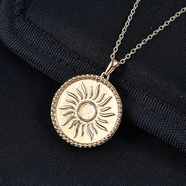 EverTrue Bronzella Collection Radiant Sun Pendant In 18K YG Plated Bronze With ION Plated YG Stainless Steel Necklace (20 Inches)