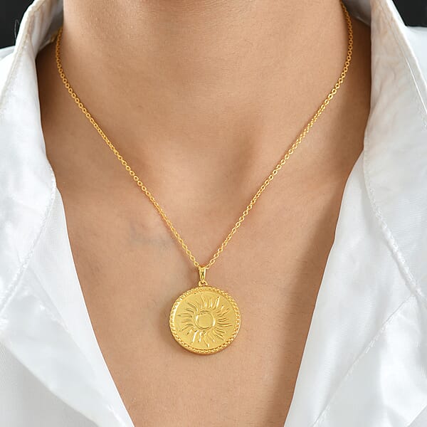 EverTrue Bronzella Collection Radiant Sun Pendant In 18K YG Plated Bronze With ION Plated YG Stainless Steel Necklace (20 Inches)
