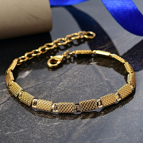 EverTrue Bronzella Collection Rectangular Dragon Scale Link Bracelet In 18K YG Plated Bronze (6.50-8.0In)