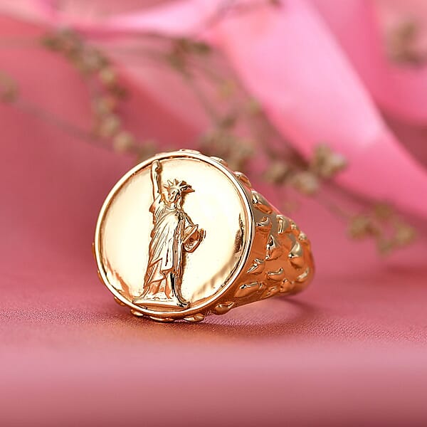 EverTrue Bronzella Collection Statue Of Liberty Men's Ring In 18K Yellow Gold Plated Bronze