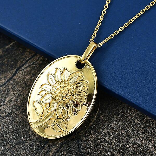 EverTrue Bronzella Collection Sunflower Pendant Necklace In 18K YG Plated Bronze (20 Inches)