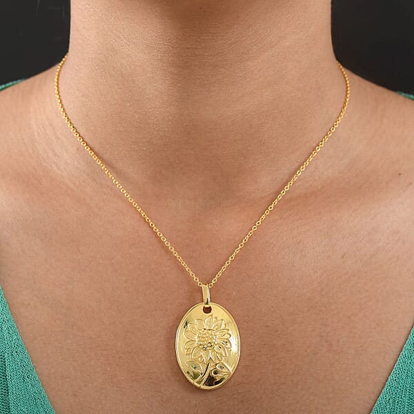 EverTrue Bronzella Collection Sunflower Pendant Necklace In 18K YG Plated Bronze (20 Inches)