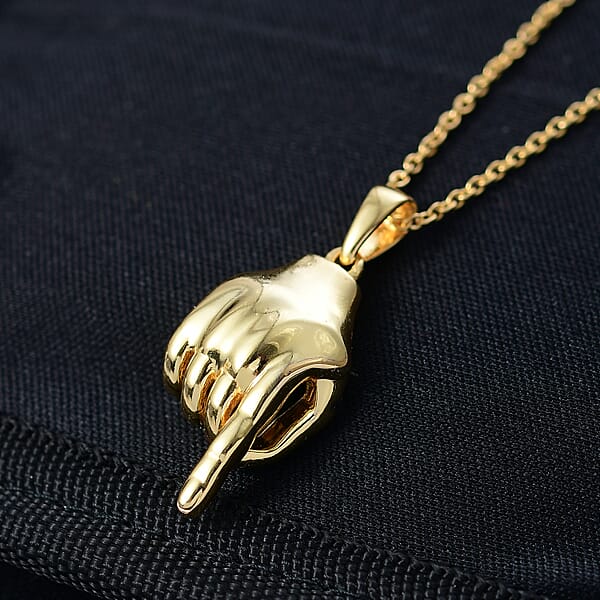 EverTrue Bronzella Collection Symbolic Pointing Hand Pendant In 18K YG Plated Bronze With ION Plated YG Stainless Steel Necklace (20 Inches)