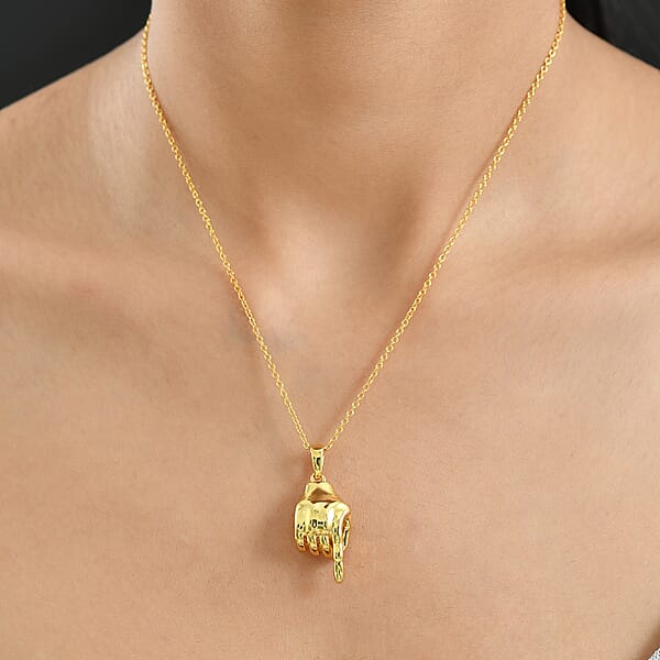 EverTrue Bronzella Collection Symbolic Pointing Hand Pendant In 18K YG Plated Bronze With ION Plated YG Stainless Steel Necklace (20 Inches)