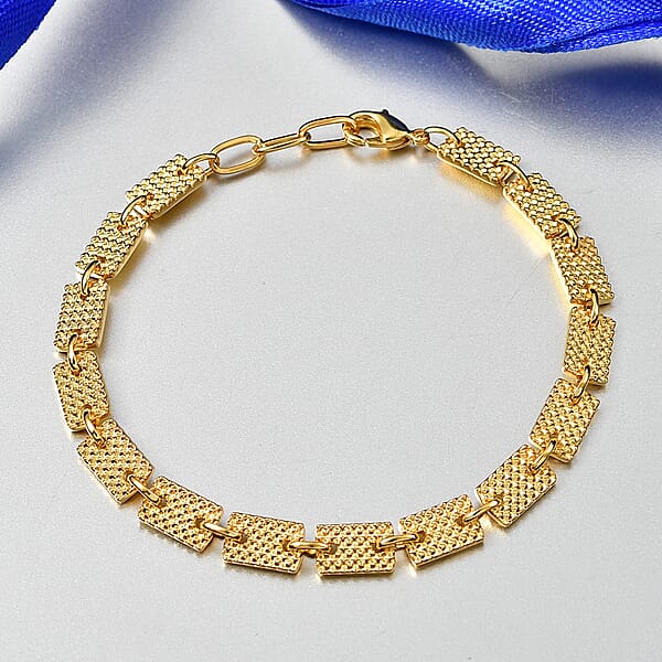 EverTrue Brozella Collection Motif Linked Bracelet In 18K Yellow Gold Plated Bronze (7.25 In)