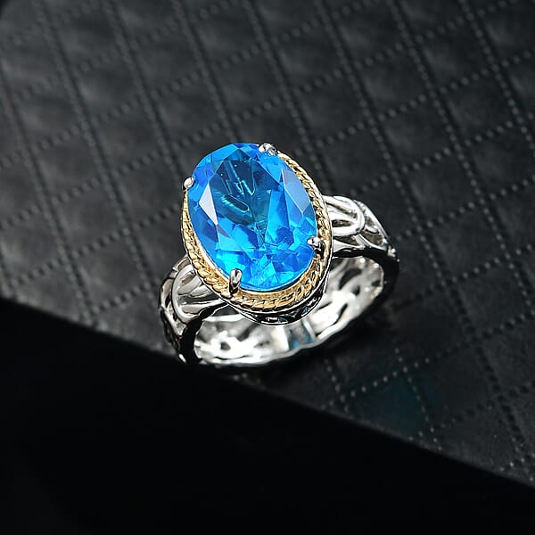EverTrue Caribbean Quartz Ring In 18K YG Plated And Platinum Bond 5.90 Ctw