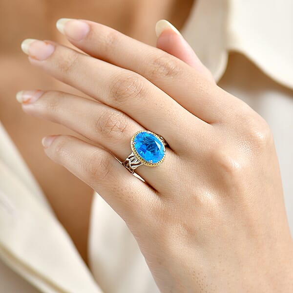 EverTrue Caribbean Quartz Ring In 18K YG Plated And Platinum Bond 5.90 Ctw