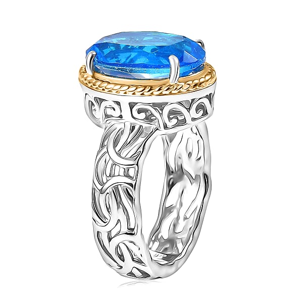 EverTrue Caribbean Quartz Ring In 18K YG Plated And Platinum Bond 5.90 Ctw