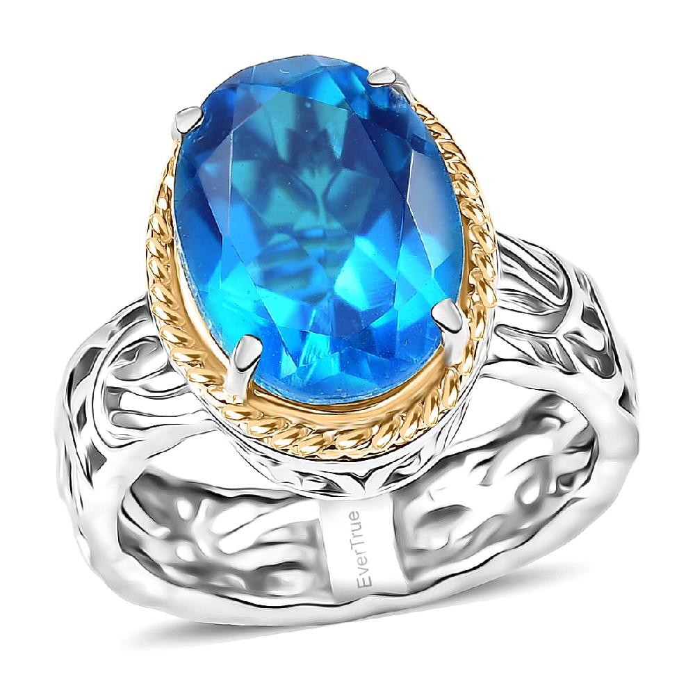 EverTrue Caribbean Quartz Ring in 18K YG Plated and Platinum Bond 5.90 ctw