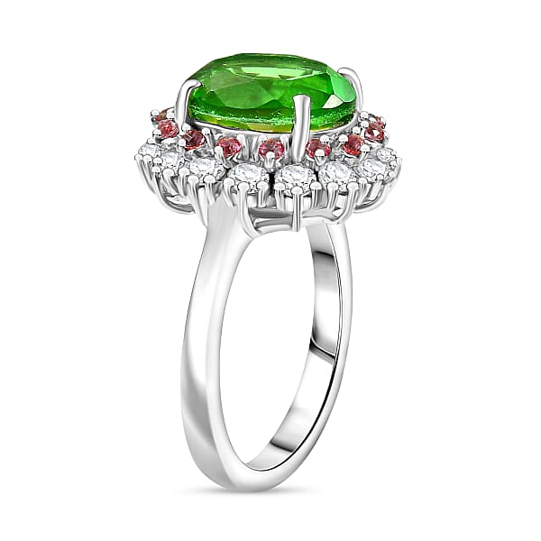 EverTrue Chartreuse Quartz Multi Gemstone Classic Halo Ring In Platinum Bond 5.40 Ctw