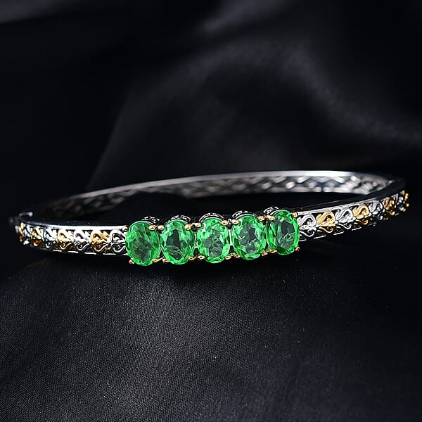 EverTrue Chartreuse Quartz (Triplet) 7.25 Ctw Bangle Bracelet In 18K YG Plated And Platinum Bond (7.25 In)