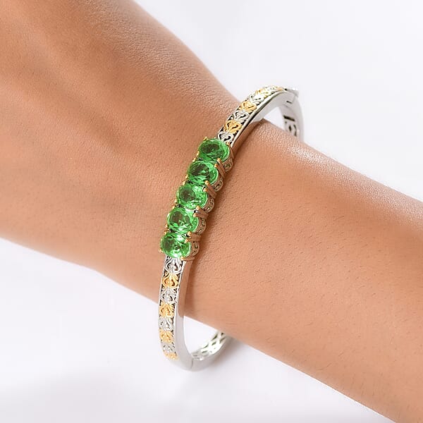 EverTrue Chartreuse Quartz (Triplet) 7.25 Ctw Bangle Bracelet In 18K YG Plated And Platinum Bond (7.25 In)