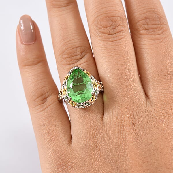 EverTrue Chartreuse Quartz (Triplet) 8.90 Ctw Art Deco Ring 18K YG Plated And Platinum Bond