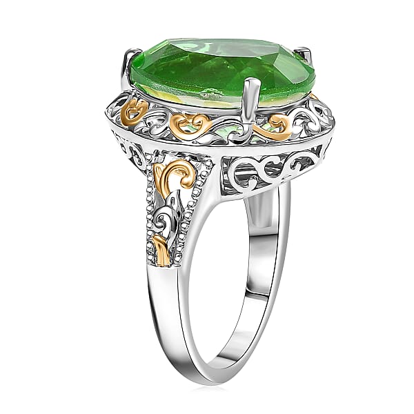 EverTrue Chartreuse Quartz (Triplet) 8.90 Ctw Art Deco Ring 18K YG Plated And Platinum Bond
