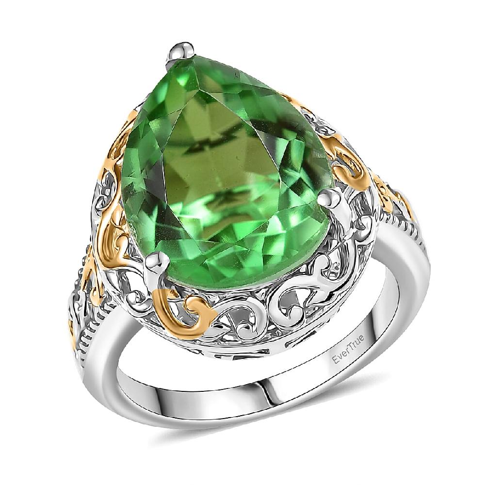 EverTrue Chartreuse Quartz (Triplet) 8.90 ctw Art Deco Ring 18K YG Plated and Platinum Bond