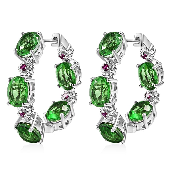 EverTrue Chartreuse Quartz (Triplet) And Lab Created Ruby 14.50 Ctw Floral Hoop Earrings In Platinum Bond