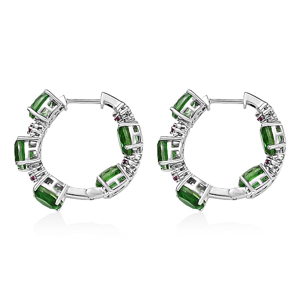 EverTrue Chartreuse Quartz (Triplet) And Lab Created Ruby 14.50 Ctw Floral Hoop Earrings In Platinum Bond