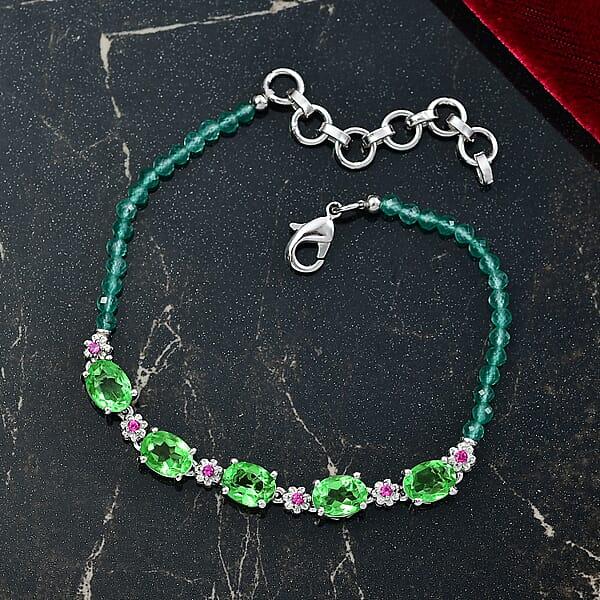 EverTrue Chartreuse Quartz (Triplet) And Multi Gemstone 15.40 Ctw Floral Bracelet In Platinum Bond (7.25 In)