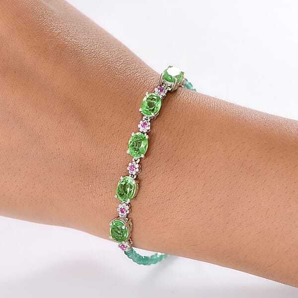 EverTrue Chartreuse Quartz (Triplet) And Multi Gemstone 15.40 Ctw Floral Bracelet In Platinum Bond (7.25 In)