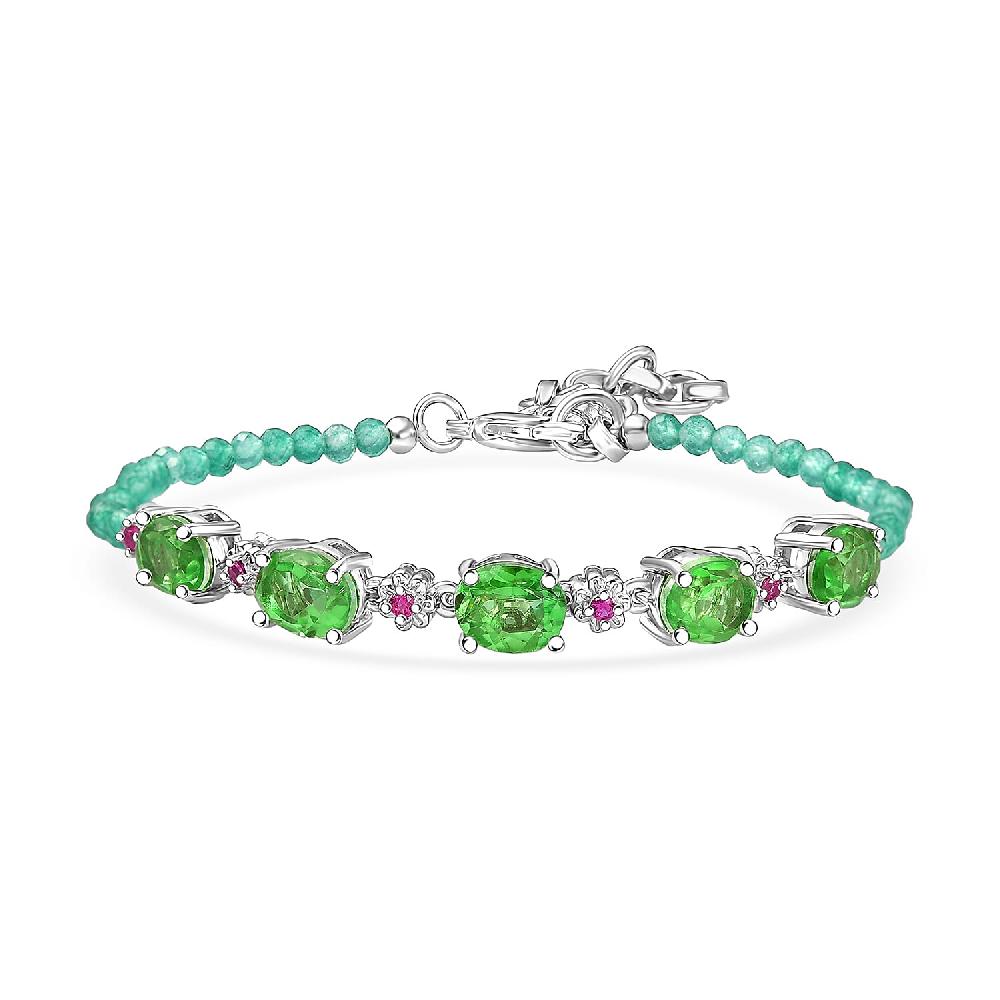 EverTrue Chartreuse Quartz (Triplet) and Multi Gemstone 15.40 ctw Floral Bracelet in Platinum Bond (7.25 In)