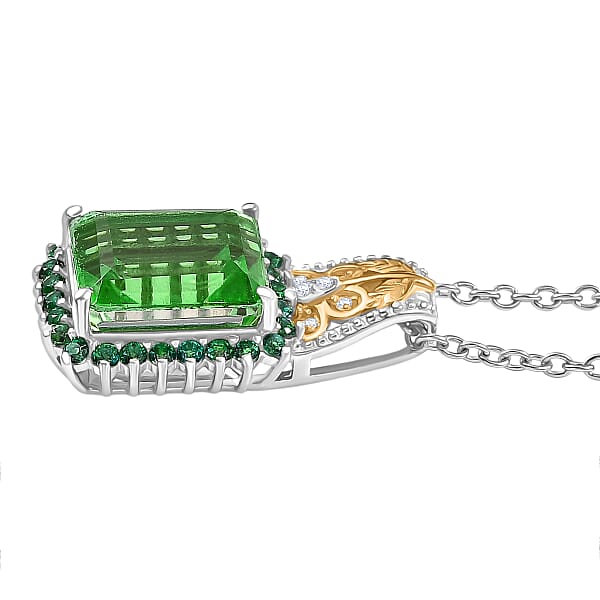 EverTrue Chartreuse Quartz (Triplet) And Multi Gemstone 6.00 Ctw Floral And Butterfly Pendant In 18K YG Plated And Platinum Bond With Stainless Steel Necklace 20 Inches