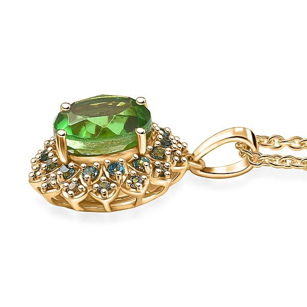 EverTrue Chartreuse Quartz (Triplet) Signity Ice Blue And Paraiba Topaz 4.70 Ctw Sunspire Bloom Pendant In 18K YG Plated With ION Plated Stainless Steel Necklace 20 Inches