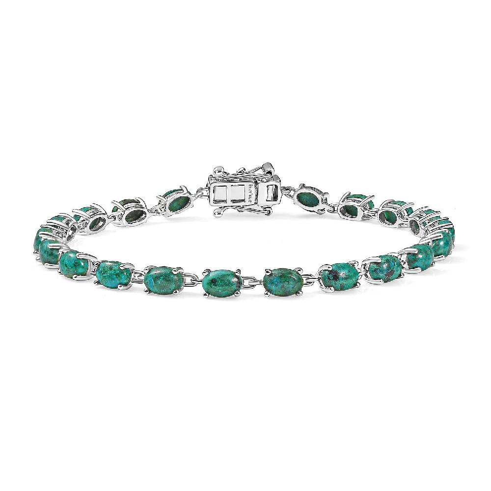 EverTrue Chrysocolla 13.00 ctw Ocean Pebbles Bracelet in Platinum Bond (7.25 In)