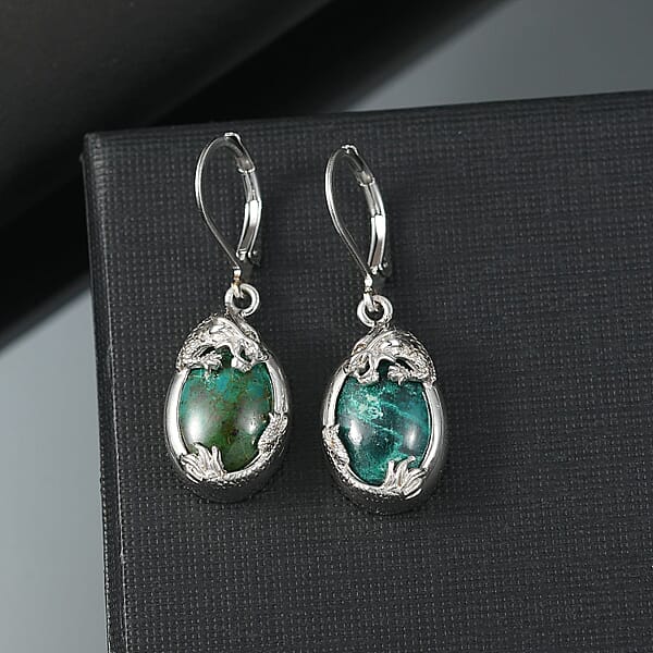 EverTrue Chrysocolla 13.40 Ctw Dragon's Embrace Earrings In Platinum Bond And Stainless Steel