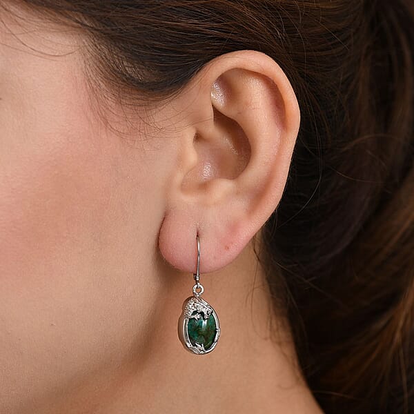 EverTrue Chrysocolla 13.40 Ctw Dragon's Embrace Earrings In Platinum Bond And Stainless Steel