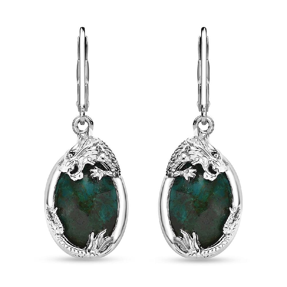 EverTrue Chrysocolla 13.40 ctw Dragon's Embrace Earrings in Platinum Bond and Stainless Steel