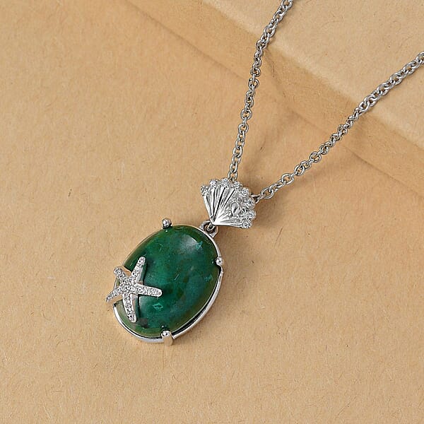 EverTrue Chrysocolla And Multi Gemstone 11.70 Ctw Starfish Pendant In Platinum Bond With Stainless Steel Necklace 20 Inches