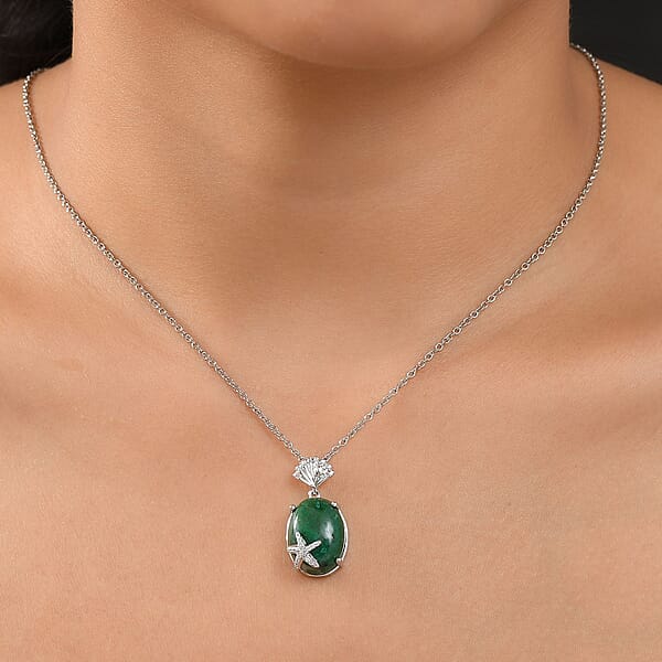 EverTrue Chrysocolla And Multi Gemstone 11.70 Ctw Starfish Pendant In Platinum Bond With Stainless Steel Necklace 20 Inches