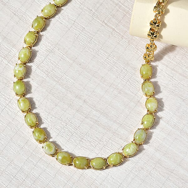 EverTrue Connemara Marble 28.50 Ctw Irish Blessing Clover Leaf Necklace In 18K YG Plated 18 Inches