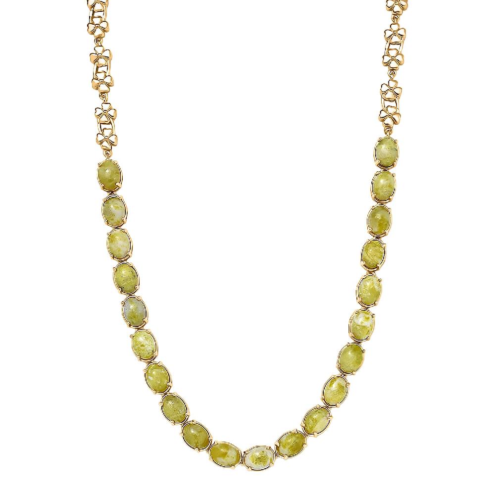 EverTrue Connemara Marble 28.50 ctw Irish Blessing Clover Leaf Necklace in 18K YG Plated 18 Inches